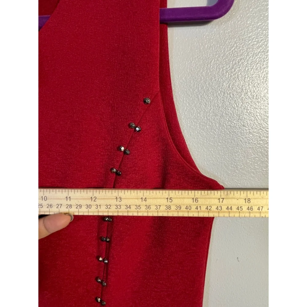 Size 10 red sleeveless midi dress office church date NWT ￼ metal embellishments - Picture 3 of 7